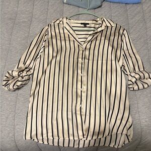 Haver London Beige and Black Striped Button-Down Shirt